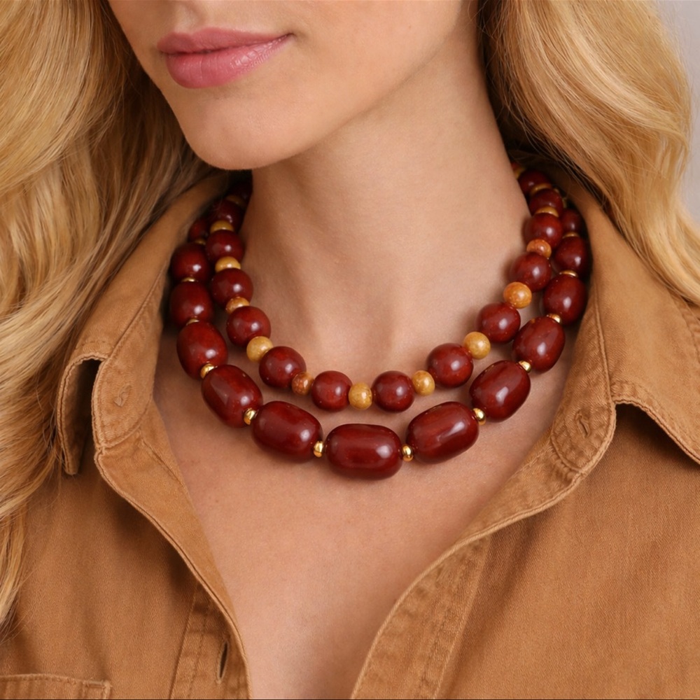 Vintage Carnelian & Citrine Lucite Bead Necklace